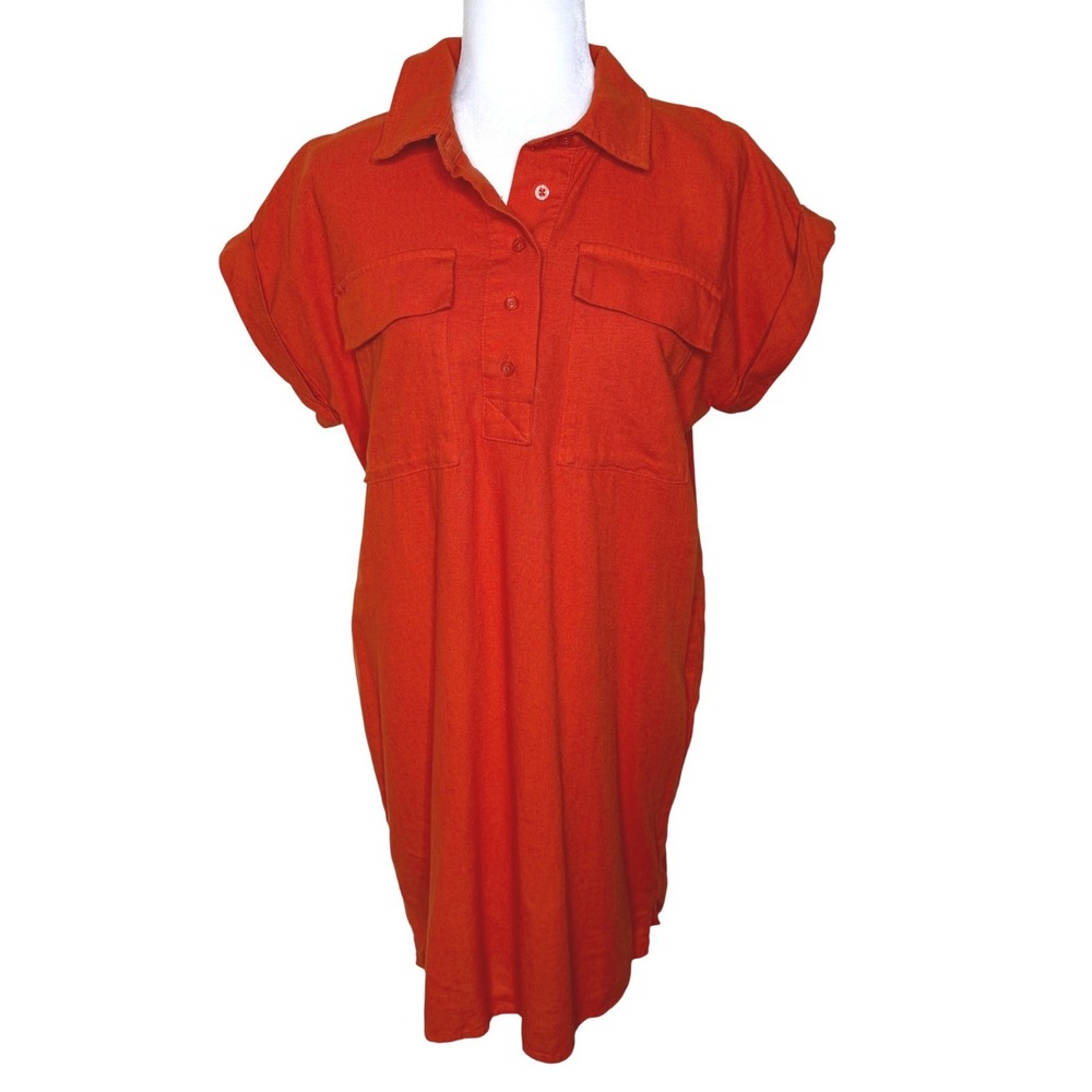 Calvin Klein Shirt Dress 8 Orange Linen Blend Minimalist Quiet Luxury Resort